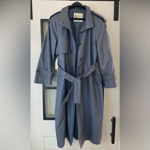 Vintage 90s London Fog Chambray Blue Rain/Trench Coat - Sz 10 Petite